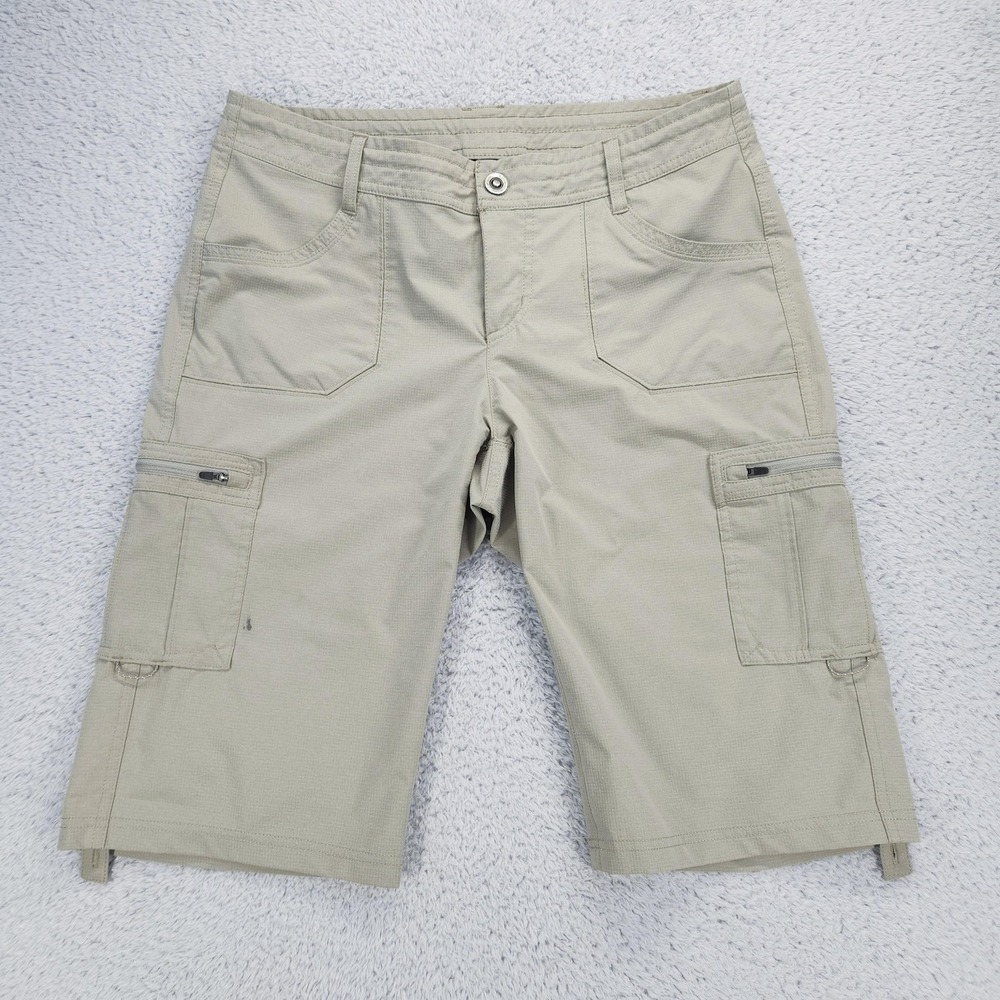 Kuhl Cargo Shorts Womens 10 Beige Ripstop Hiking Adjustable Waist Roll Up Inseam